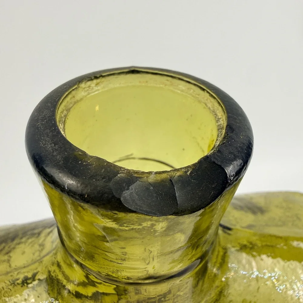 Empoli Brutalist Olive Green Art Glass Decanter Geometric Bottle Italy MCM